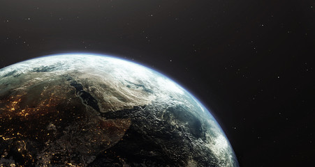 Earth planet viewed from space showing Africa and the middle east countries, 3d render of planet Earth, elements of this image provided by NASA