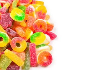 Assorted gummy candies. Top view. Jelly  sweets.