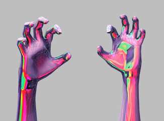 multicolored cramping hands in futuristic low poly style - 3d illustration