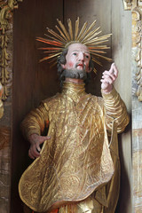 Saint Francis Xavier, statue on altar in cathedral of Assumption in Varazdin, Croatia 
