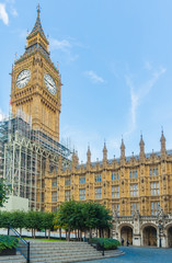 Fototapeta na wymiar New Palace Yard, Big Ben, and the Elizabeth Tower, Houses of Parliament, London, UK