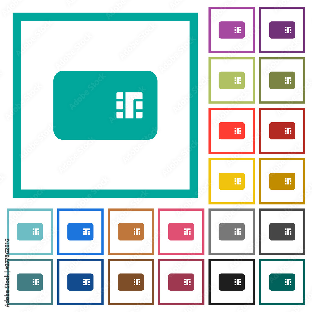 Poster chip card flat color icons with quadrant frames