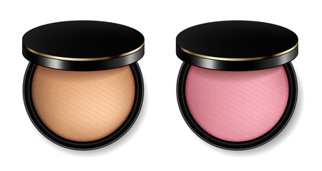 Face powder and blush cosmetics Vector realistic. Product placement mock up. 3d illustrations