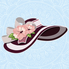 A elegant hat with flowers and a ribbon - Vector illustration