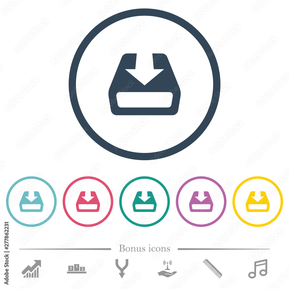 Poster install to hard drive flat color icons in round outlines