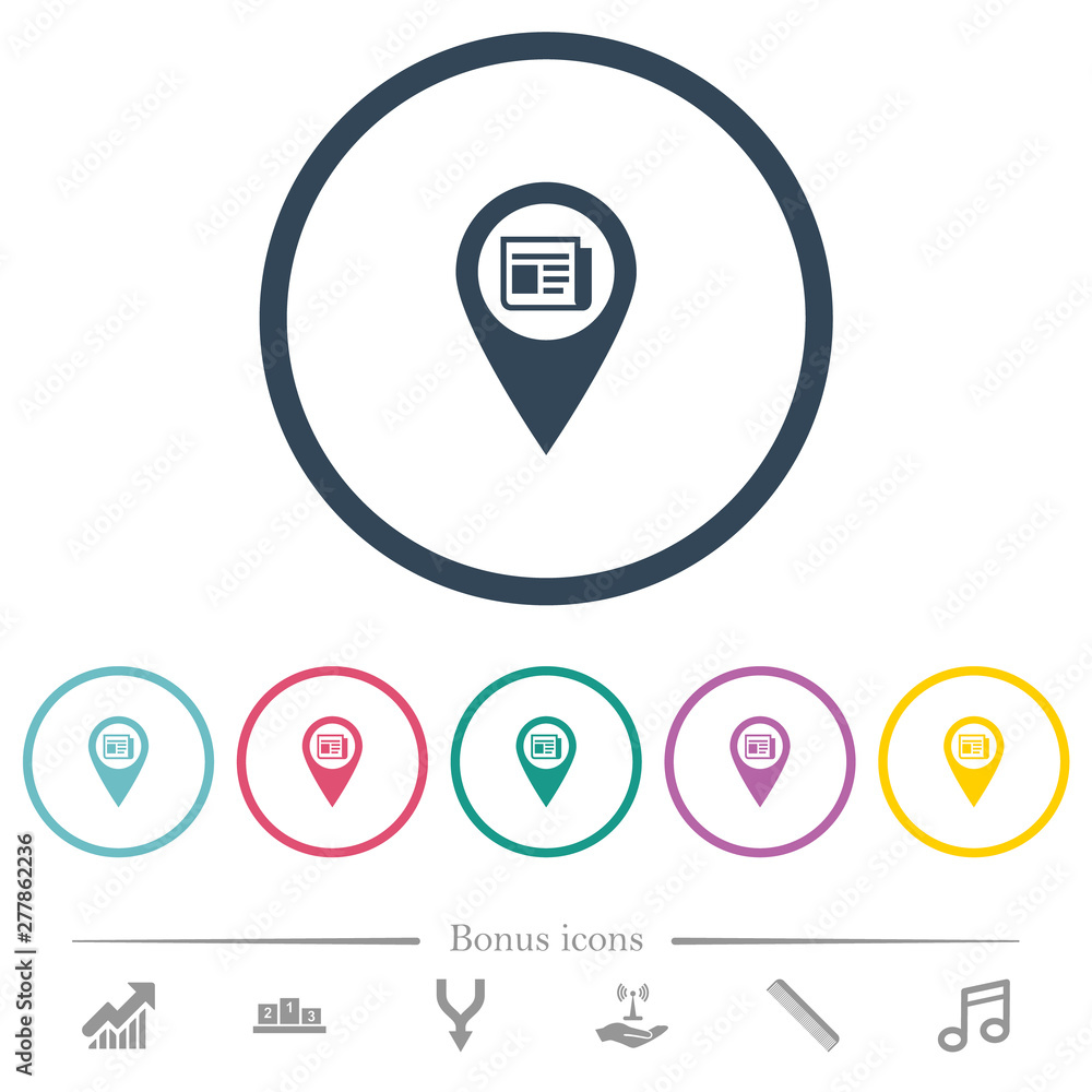 Poster route info gps map location flat color icons in round outlines
