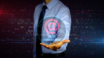 Businessman with at mail cloud hologram