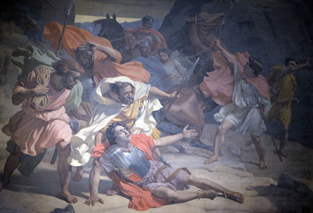 The Conversion of St. Paul, Mural Painting by Michel-Martin Drolling in the Saint Sulpice Church, Paris, France  - obrazy, fototapety, plakaty