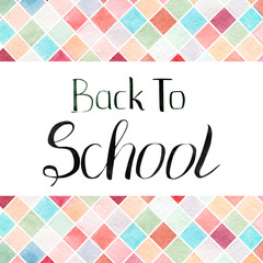 Back to school ink watercolor abstract clorful border autumn color. School poster design. Autumn tag, university logo, stamp, yemplate, banner. Calligraphic hand written lettering.
