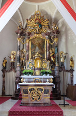 Main altar in the Saint Lawrence church in Denkendorf, Germany