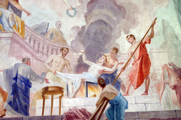 Martyrdom of the Saint Lawrence, ceiling fresco in the Saint Lawrence church in Denkendorf, Germany