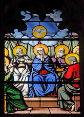 Descent of the Holy Spirit, stained glass window in Saint Severin church in Paris, France