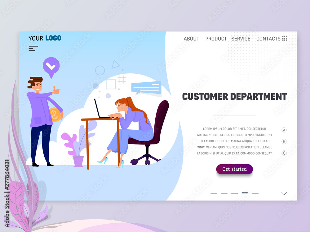 Wall mural concept of customer service department for website or web page. character secretary or assistant fla