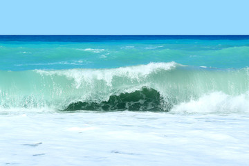 Naklejka na ściany i meble Turquoise sea waves and blue sky.