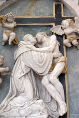 Christ strengthens the praying Bernard of Clairvaux, Bernard altar from the workshop of Michael Kern, Cistercian Abbey of Bronnbach in Reicholzheim near Wertheim, Germany