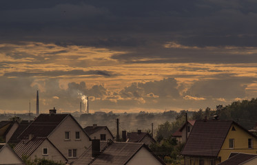 Air pollution and clouds in the sky 