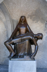 Pieta statue in Cathedral of St. Florin in Vaduz, Liechtenstein - obrazy, fototapety, plakaty