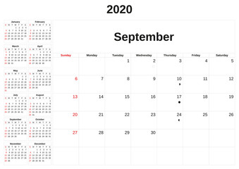 2020 a monthly calendar  with white background.