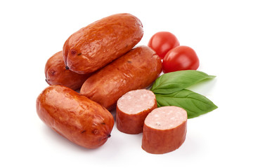 Beer sausages for grill, close-up, isolated on white background