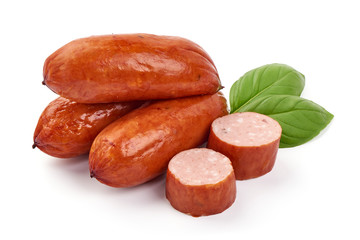 Beer sausages for grill, close-up, isolated on white background