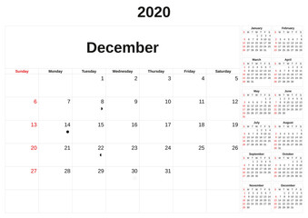 2020 a monthly calendar  with white background.