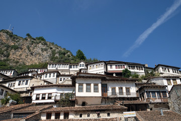 Traditional ottoman houses in old town Berat known as the White City of Albania