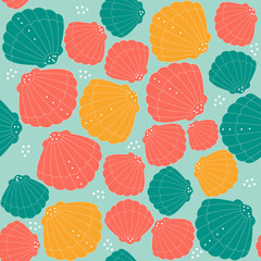 Seamless pattern with simple shells. Marine tropical print. Vector hand drawn illustration.