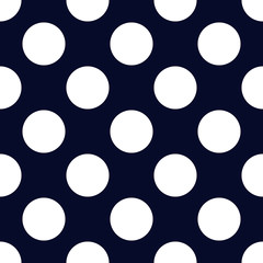 Navy blue and white seamless polka dot pattern. vector modern design illustration