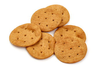 Rye round crispbread, close-up, isolated on white background