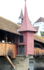 The Spreuer Bridge (Spreuerbrucke, formerly also Muhlenbrucke) in Lucerne, Switzerland