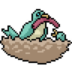 vector pixel art bird nest