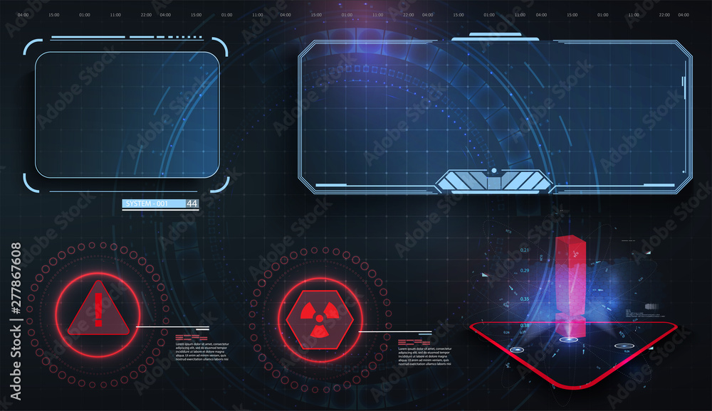 Poster hud, ui, gui futuristic user interface screen elements set. high tech screen for video game. sci-fi 