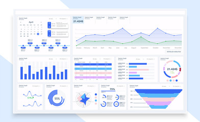 Admin dashboard UI, UX, GUI great design for any site purposes. Business infographic template. Concept user admin panel template design. Modern  analytics with flat design graphs and charts. Vector