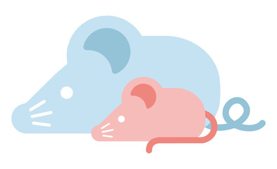 Simple flat character illustration of mouse (rat). Paternity (parent and child). For new year greeting card.