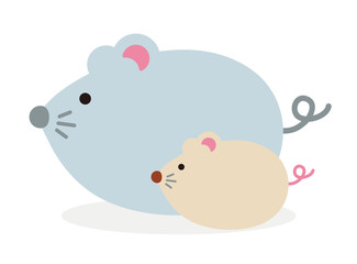 Simple flat character illustration of mouse (rat). Paternity (parent and child). For new year greeting card.