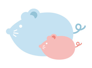 Simple flat character illustration of mouse (rat). Paternity (parent and child). For new year greeting card.