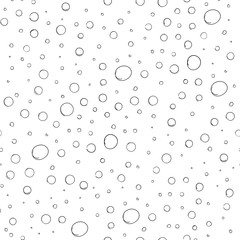 Vector Seamless Pattern, Hand Drawn Bubbles, Underwater Doodle Illustration, Black and White Image.