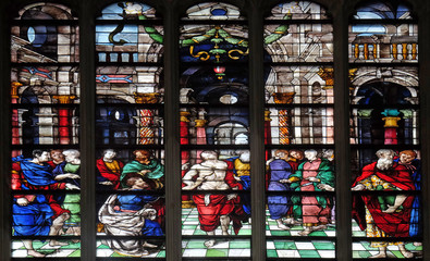 The Incredulity of Saint Thomas, stained glass window from Saint Germain-l'Auxerrois church in Paris, France
