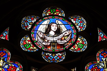 Angel, stained glass window from Saint Germain-l'Auxerrois church in Paris, France