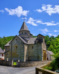 Church of St Blaise Hospital in Pyrenees Atlantique region of France with blue sky background