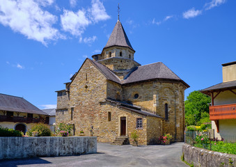 Church of St Blaise Hospital in Pyrenees Atlantique region of France with blue sky background