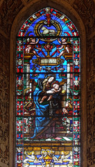 Madonna and Child stained glass window by Filippino Lippi, Filippo Strozzi chapel in Santa Maria...