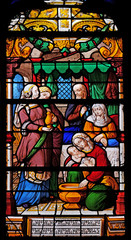Birth of the Virgin, stained glass windows in the Saint Gervais and Saint Protais Church, Paris, France 