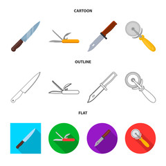 Vector design of knife and cut sign. Set of knife and flat vector icon for stock.