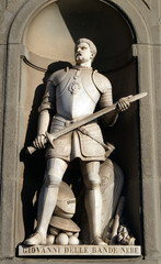 Giovanni delle Bande Nere, statue in the Niches  of the Uffizi Colonnade in Florence, Italy
