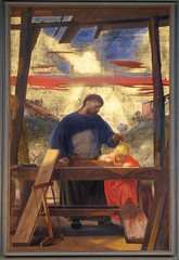 Altarpiece of saint Joseph the Worker, by Pietro Annigoni in the Basilica di San Lorenzo in...