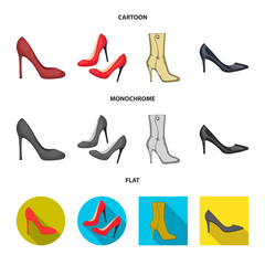 Vector illustration of heel and high logo. Collection of heel and stiletto stock symbol for web.