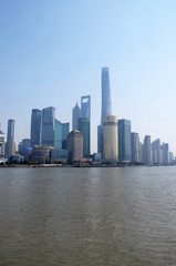 Naklejka premium Shanghai city at morning in foggy day, China