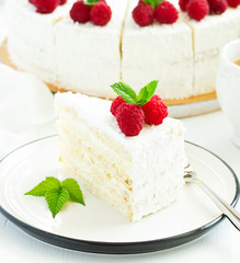 raspberry and cream cake. Selective focus.