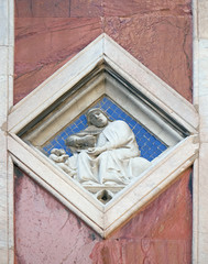 Fototapeta na wymiar Mercury by Nino Pisano, 1337-41., Relief on Giotto Campanile of Cattedrale di Santa Maria del Fiore (Cathedral of Saint Mary of the Flower), Florence, Italy